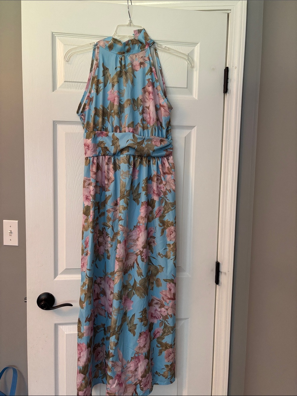 Halter Maxi Dress in Light Blue Floral